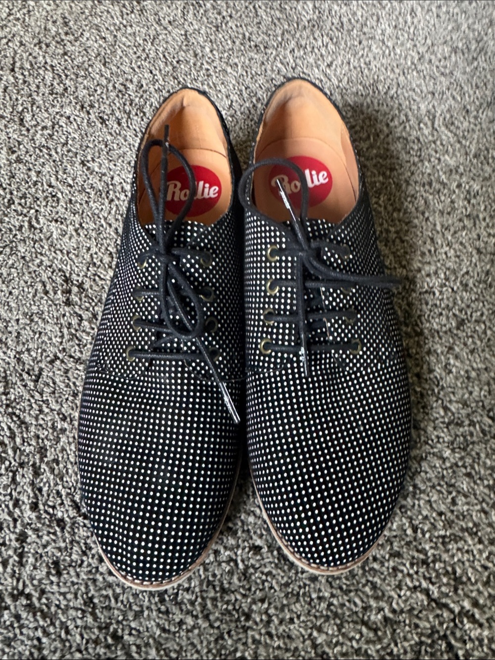 Rothy's Black and White Microdot Lace-Up Flats